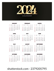 Calendar 2024 template vector. simple minimal design. Planner 2024 year. Wall calendar 2024 year.