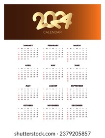 Calendar 2024 template vector. simple minimal design. Planner 2024 year. Wall calendar 2024 year.