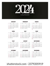 Calendar 2024 template vector. simple minimal design. Planner 2024 year. Wall calendar 2024 year.
