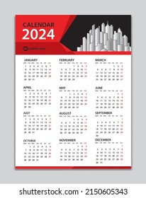 Calendar 2024 template, Wall Calendar 2024 year, Desk Calendar 2024 Design, Week Start On Monday, Poster, Planner, Stationery, Printing, vertical artwork, red polygon background concept