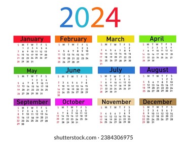 Calendar for 2024 vector illustration