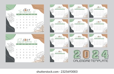 calendar 2024 week start Monday corporate design template vector.