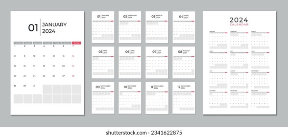 Calendar 2024. calendar 2024 week start Monday corporate design template vector. 2024 Calendar planner