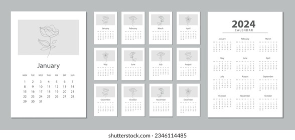 Calendar 2024. calendar 2024 week start Monday corporate design template. vector illustration