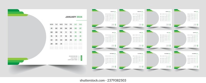 Calendar 2024 week start Monday corporate design planner template