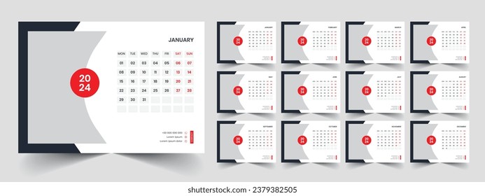 Calendar 2024 week start Monday corporate design planner template