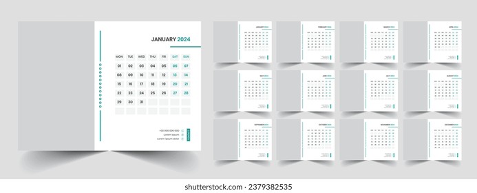 Calendar 2024 week start Monday corporate design planner template