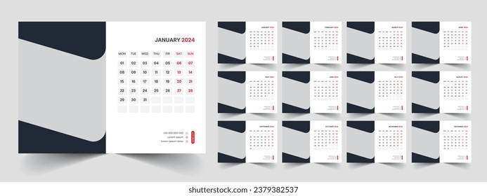 Calendar 2024 week start Monday corporate design planner template