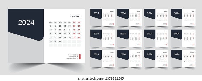 Calendar 2024 week start Monday corporate design planner template