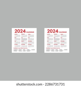  calendar 2024 week start Sunday corporate design planner template. calendar 2024 week start Monday corporate design template vector.2024 2025 2026 portuguese monthly calendar grid, vector template