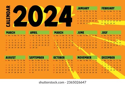 Calendar 2024 week start Sunday fun and modern design planner template. hype style