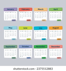 calendar 2024 week start Sunday corporate design planner template