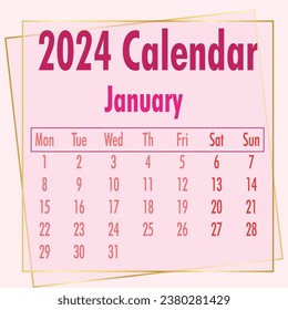 Calendar 2024, week start Sunday corporate design template vector. 2024 Calendar Planner Template. Calendar 2024 template vector, simple minimal design, Wall calendar 2024 year.