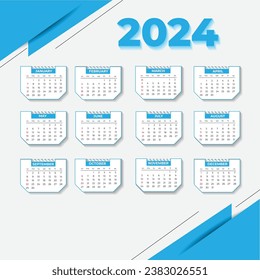 Calendar 2024 week start Sunday, Wall calendar for 2024 design for one page, advertisement, printing 
