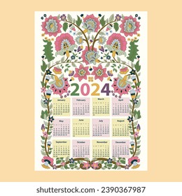 Calendar 2024 week start Sunday corporate design planner template.