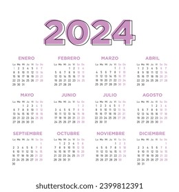 Calendar 2024, week starts on Monday. Spanish