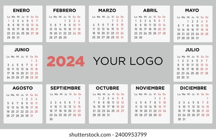 Calendario 2024, la semana comienza el lunes. Español