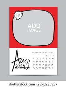 Diseño del calendario 2024 - Agosto 2024, calendario de paredes 2024 año, calendario de fletamento, plantilla de calendario de escritorio, semana comienza el domingo, impresión, publicidad, Fondo verde, vector