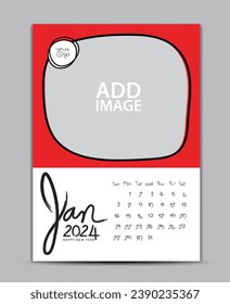 Calendar 2024 year design - January 2024, wall calendar 2024 year, Lettering calendar, Desk calendar template, week starts on sunday, printing, advertiement, Green background, vector