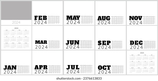 calendar for 2024 year design with simple graphic for office planning with months and weeks. Annual daily organizer template