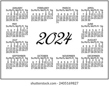 Calendar 2024 year English language