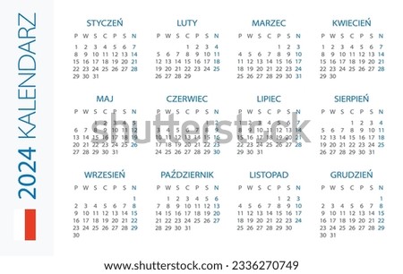 Calendar 2024 year Horizontal - vector illustration. Polish version