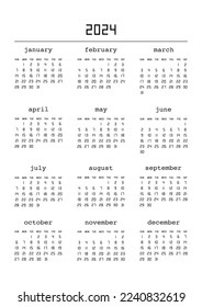 Calendar for 2024 year. Calendar planner set for template corporate design. Week starts from Sunday. Vector illustration.