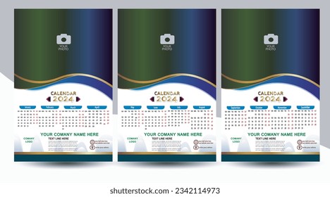 Calendar 2024 year start Sunday corporate design planner template.