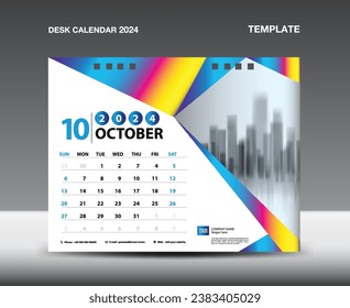 Calendar 2024 year template vector- October 2024 year, Desk calendar 2024 design, Week starts Sunday, Planner, Stationery design, flyer, Calendar printing, gradient polygon background concept