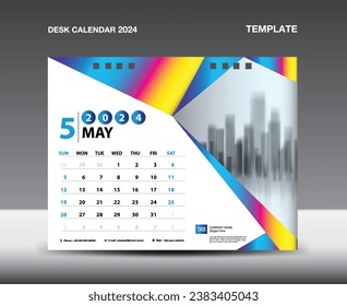 Calendar 2024 year template vector- May 2024 year, Desk calendar 2024 design, Week starts Sunday, Planner, Stationery design, flyer, Calendar printing, gradient polygon background concept