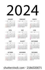Calendar 2024 Year Vector Illustration Week Stock Vector (Royalty Free ...