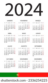 Calendar 2024 year - vector illustration. Portuguese version