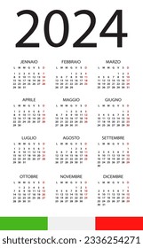 Calendar 2024 year - vector illustration. Italian version