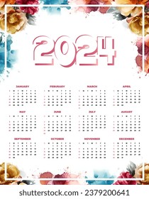 Calendar 2024 year. vector illustration. Week starts on Sunday.

