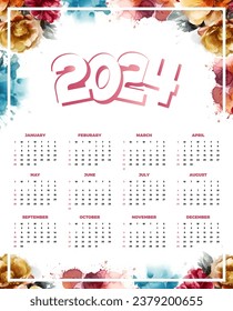 Calendar 2024 year. vector illustration. Week starts on Sunday.
