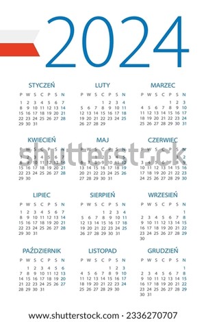 Calendar 2024 year - vector illustration. Polish version
