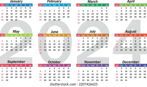 Calendar 2024 Yearly Week Starts On Stock Vector (Royalty Free