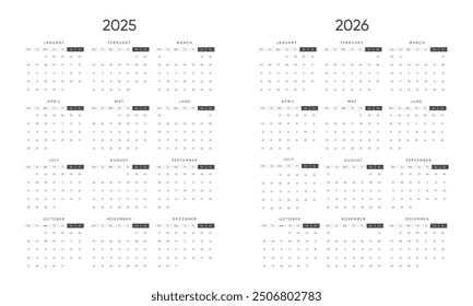 Calendario 2025. 2025 - 2026 Calendario Plantilla. Calendarios imprimibles 2025 - 2026. Calendario 2026