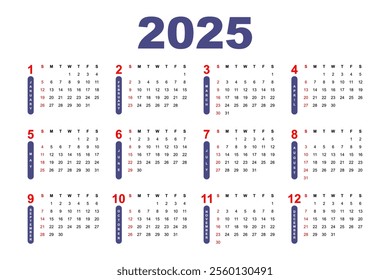 Calendar 2025, calendar 2026 week start Sunday corporate design template vector.