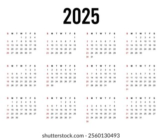 Calendar 2025, calendar 2026 week start Sunday corporate design template vector.