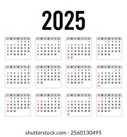 Calendar 2025, calendar 2026 week start Sunday corporate design template vector.