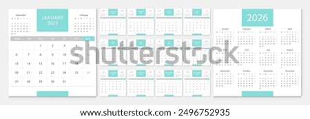 Calendar 2025, calendar 2026 week start Monday corporate design template vector. Desk calendar 2025.