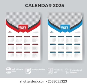 Calendar 2025, 2026 year - vector illustration. Week starts on Sunday. Calendar Set for 2025, 2026 years