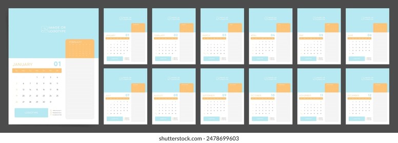 Calendar 2025, A4 Vertical Calendar 2025 Sunday Start Office Work Design Template.