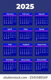 Calendário 2025 azul
Calendário de vetor bonito eps 2025
Ano Novo, ícone, Natal
Calendário imprimível
