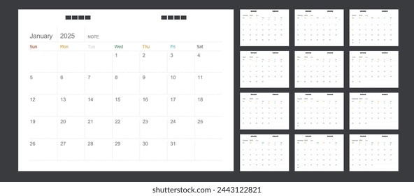 Calendar for 2025 color full background, Corporate design planner template.