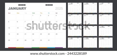 Calendar for 2025 color full background, Corporate design planner template.