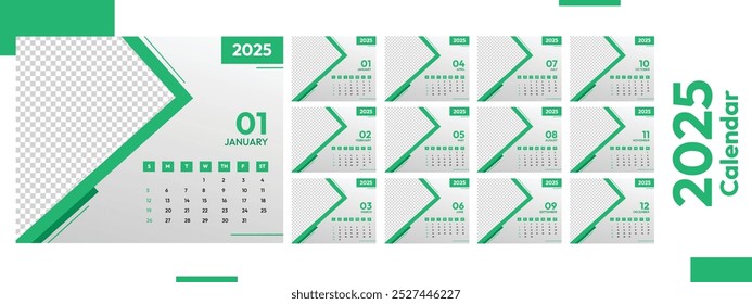 Calendar 2025 is a colorful Set of 12 months. Desk calendar planner template. EPS File
