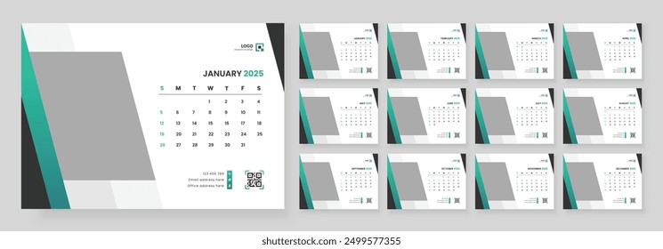 Calendar 2025 corporate template design set. Monthly planner design in corporate and business style, 12 months included.