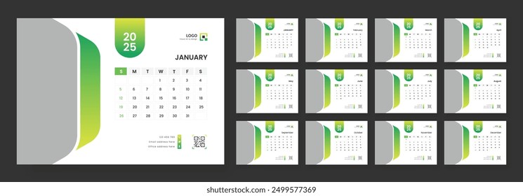 Calendar 2025 corporate template design set. Monthly planner design in corporate and business style, 12 months included.